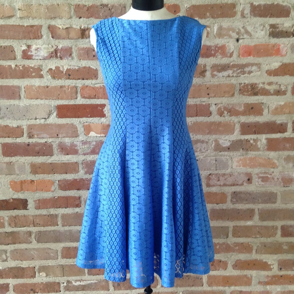 Azure Blue Lace Sleeveless Skater Dress 6 Petite